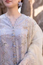 Dhanak-3PC Embroidered Shirt with Organza Embroidered Dupatta-151 - Image 4