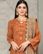 Linen 3PC Embroidered With Chiffon Embroidered Dupatta-30 - Image 3