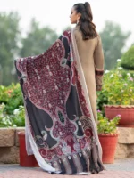Dhanak 3PC Embroidered With Printed Wool Shawl-66 - Image 2