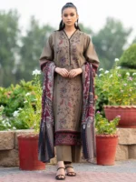 Dhanak 3PC Embroidered With Printed Wool Shawl-66 - Image 5