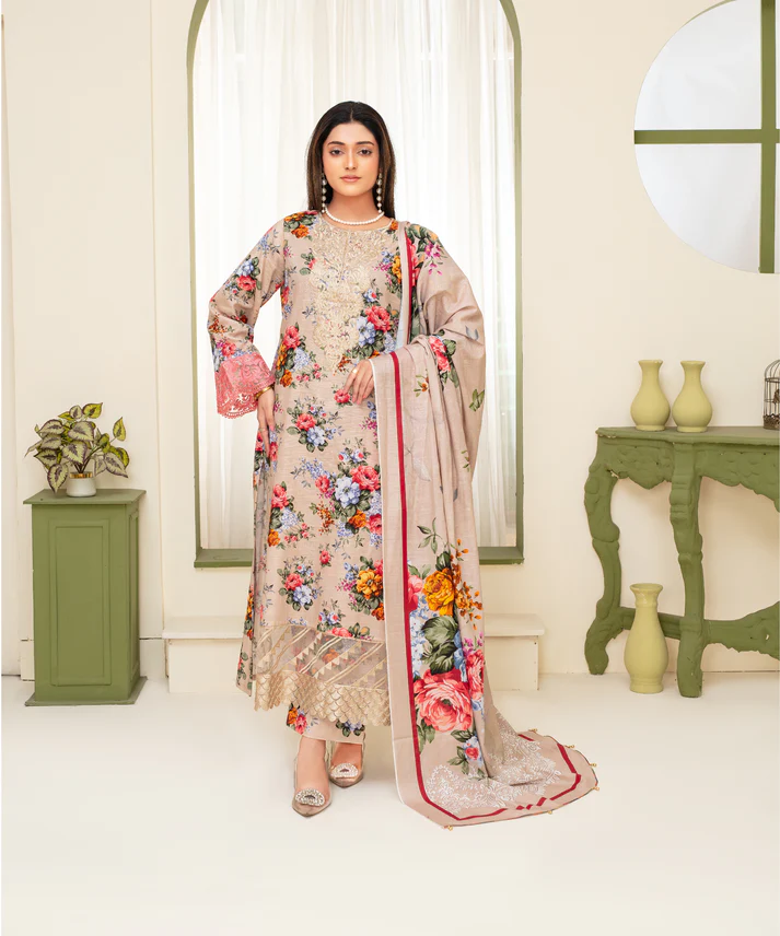 2-10 KHADDAR 3PC WITH KHADDAR PRINTED SHIRT & TROUSER-90 - Image 1