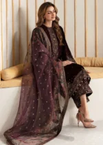 Velvet-3pc Embroidered with Organza Embroidered Dupatta-121 - Image 4