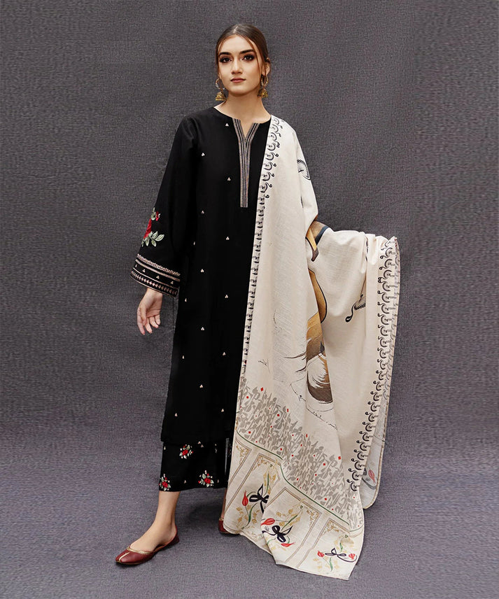 222 DHANAK 3PC EMBROIDERED SHIRT WITH DIGITAL PRINTED WOOL SHAWL - 36 - Image 1