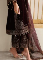 Velvet-3pc Embroidered with Organza Embroidered Dupatta-121 - Image 5