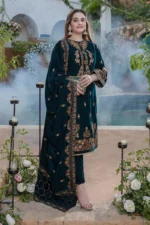 AZURE VELVET 3PC EMBROIDERED WITH VELVET EMBROIDERED DUPATTA-27 - Image 3