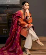 3PC Dhanak Embroidered Shirt With Digital Printed Shawl-68 - Image 2