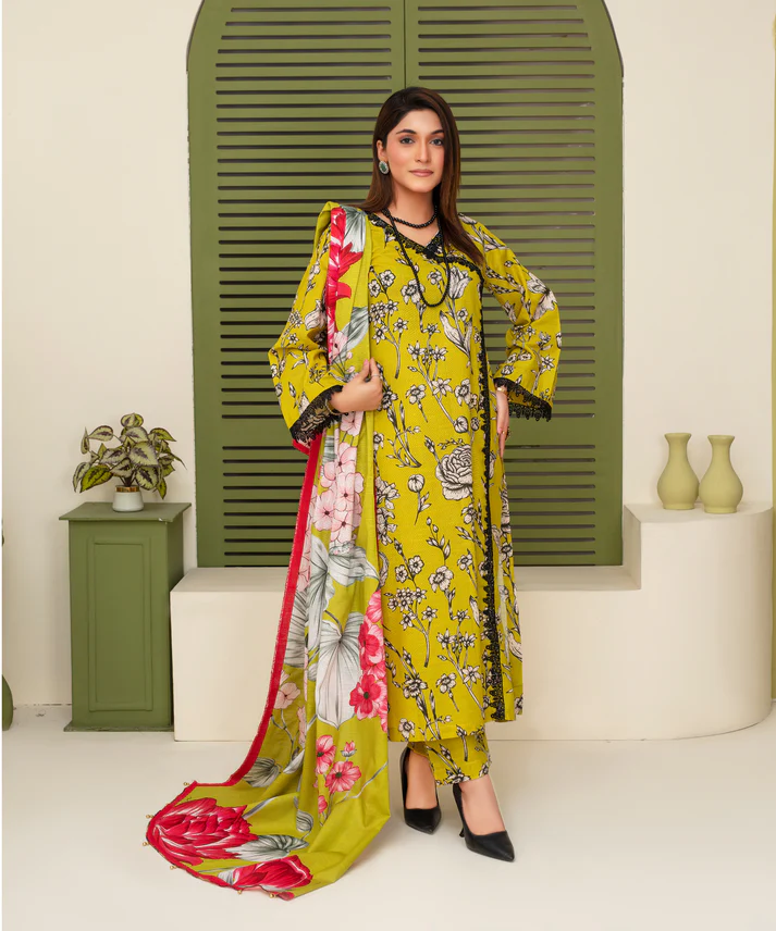 3-02 KHADDAR 3PC WITH KHADDAR PRINTED SHIRT & TROUSER-107 - Image 1