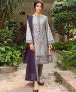 Linen 3PC Embroidered Shirt with Chiffon Embroidered Dupatta - 32 - Image 5
