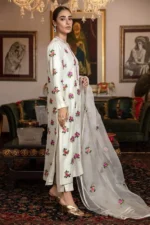 Silk 3PC Embroidered With Organza Embroidered Dupatta-67 - Image 3