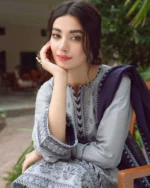 Linen 3PC Embroidered Shirt with Chiffon Embroidered Dupatta - 32 - Image 4