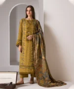 3PC DHANAK EMBROIDERED SHIRT WITH TWILL PRINTED SHAWL AND TROUSER - 48
