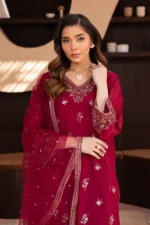 Dhanak -3PC Embroidered Shirt With Organza Embroidered Dupatta-82 - Image 2