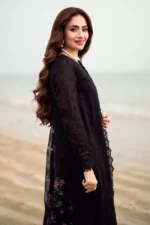 Dhanak-3PC Embroidered Shirt with Organza Digital Printed Dupatta-142 - Image 4