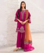 Dhanak-3PC Embroidered Shirt with Digital Printed Wool Shawl - 141