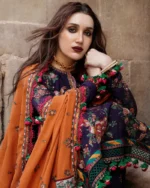 Dhanak 3PC Embroidered Shirt with Embroidered Dhanak Shawl - 19 - Image 4