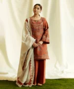 3PC Dhanak Embroidered Shirt With Digital Printed Shawl-163