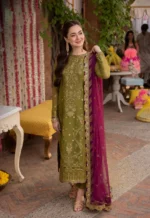 Dhanak 3PC Embroidered With Chiffon Embroidered Dupatta - 16
