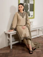 3PC Dhanak Embroidered Shirt With Printed Dupatta-80 - Image 5