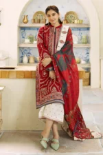 Dhanak 3PC Embroidered Shirt With Digital printed wool shawl-71 - Image 3