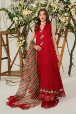 3PC Dhanak Chikankari Embroidered With Digital Printed Organza Dupatta-120