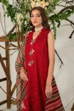 3PC Dhanak Chikankari Embroidered With Digital Printed Organza Dupatta-120 - Image 4