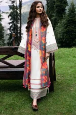 Dhanak 3PC Embroidered With Printed Wool Shawl-113 - Image 4