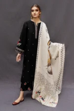 DHANAK 3PC EMBROIDERED SHIRT WITH DIGITAL PRINTED WOOL SHAWL - 36 - Image 3