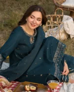 Dhanak-3PC Embroidered Shirt with Organza Embroidered Dupatta- 92 - Image 5