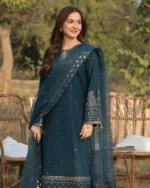 Dhanak-3PC Embroidered Shirt with Organza Embroidered Dupatta- 92 - Image 4