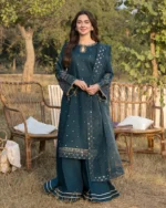 Dhanak-3PC Embroidered Shirt with Organza Embroidered Dupatta- 92