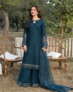 Dhanak-3PC Embroidered Shirt with Organza Embroidered Dupatta- 92 - Image 2