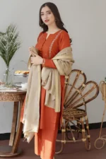 Dhanak 3PC Embroidered With Wool Shawl-47 - Image 7