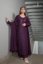 Linen 3PC Embroidered Shirt with Chiffon Embroidered Dupatta-20