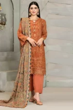Linen 3PC Embroidered With Chiffon Embroidered Dupatta-30 - Image 2