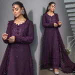 Linen 3PC Embroidered Shirt with Chiffon Embroidered Dupatta-20 - Image 4