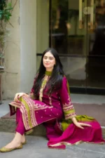 Omal By Komal Linen 3PC Embroidered With Chiffon Dye N Dye Dupatta-1311 - Image 4