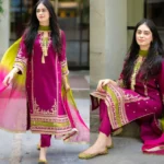 Omal By Komal Linen 3PC Embroidered With Chiffon Dye N Dye Dupatta-1311 - Image 5