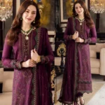 Dhanak 3PC Embroidered With Chiffon Embroidered Dupatta-81 - Image 5