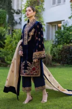 Velvet-3pc Embroidered with Masoori Embroidered Dupatta-149 - Image 3