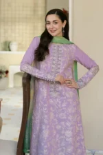 Dhanak-3PC Embroidered Shirt with Digital Printed Wool Shawl - 91 - Image 5