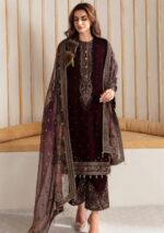 Velvet-3pc Embroidered with Organza Embroidered Dupatta- 168 - Image 6