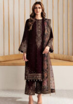 Velvet-3pc Embroidered with Organza Embroidered Dupatta- 168
