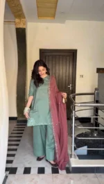 Dhanak-3PC Embroidered Shirt with Chiffon Embroidered Dupatta-114